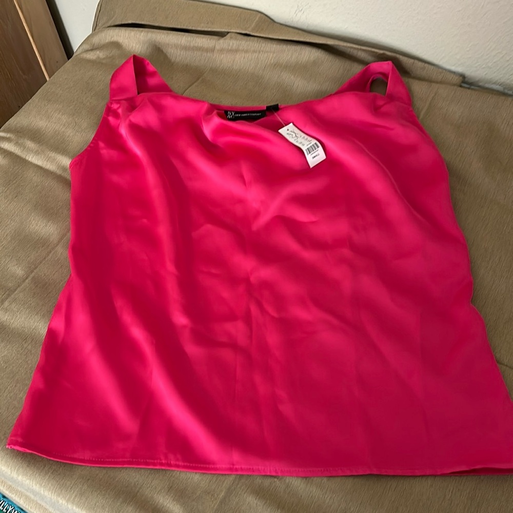 NWT NY&C Barbie like pink cowl neck blouse with straps.